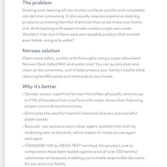 Norwex Dual Sided Enviro and Dusting Mitt NWT - Picture 5 of 7